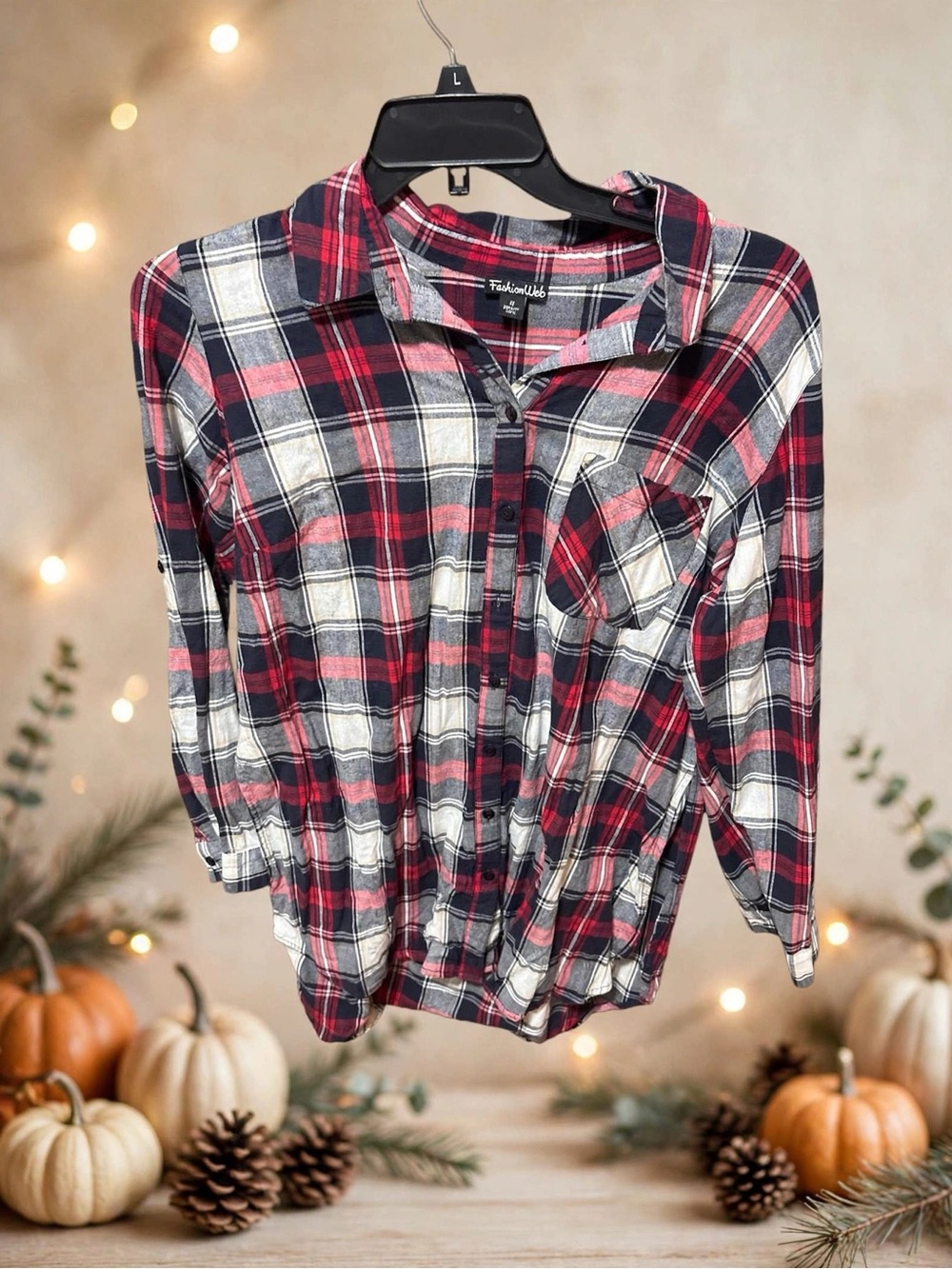 Fashionable Red Plaid Button-Up Shirt -